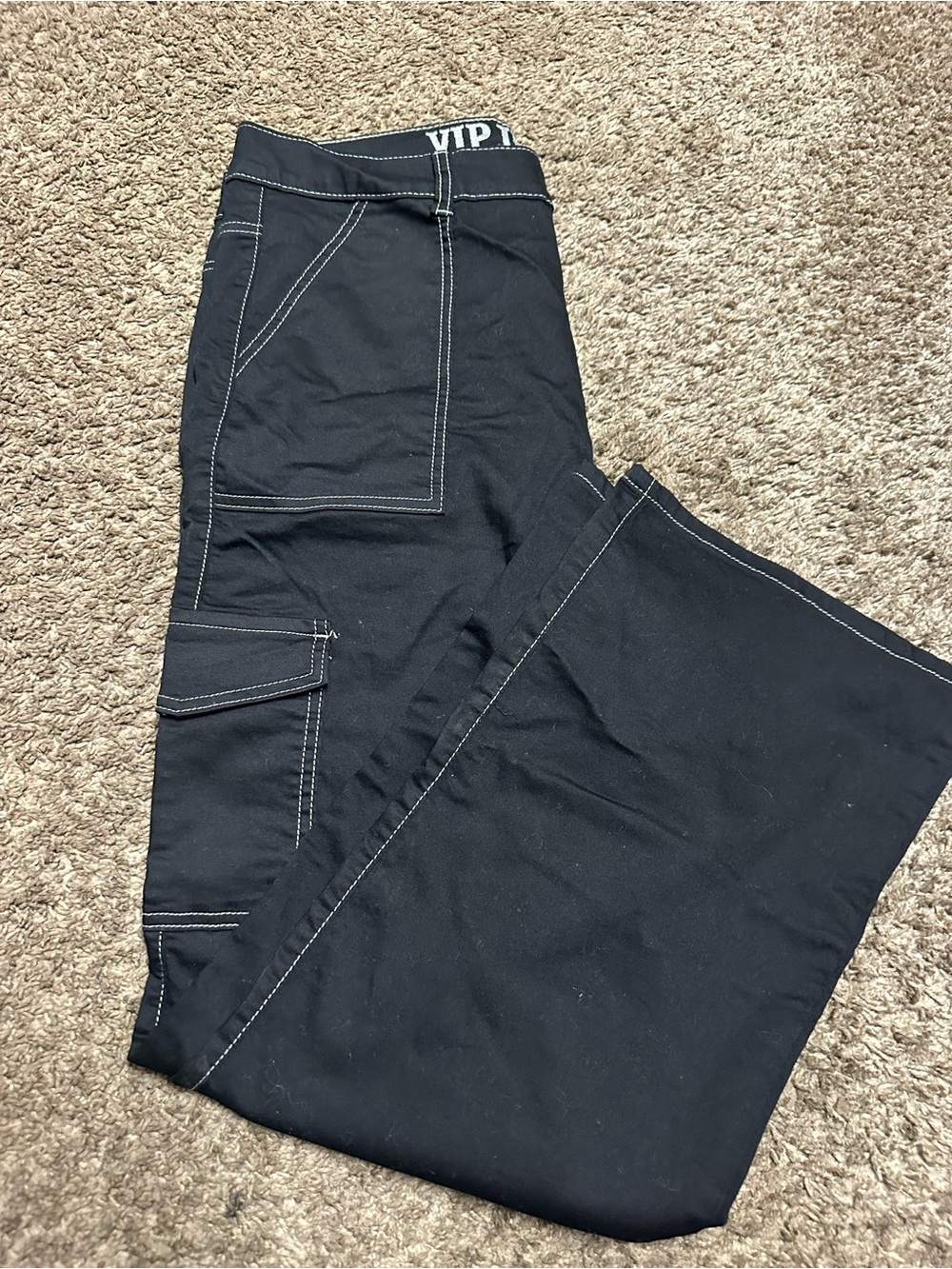 Black Cargo Pants with Contrast Stitching